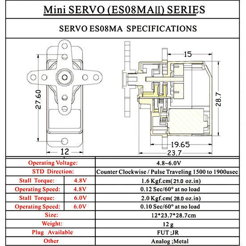 RGBZONE 4Pcs ES08MA II 12g Mini Metal Gear Analog Servo Shockproof Stable Machine Compatible for RC Model - Image 4